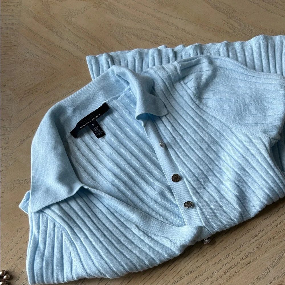 Light Blue Ribbed Button-Up Women's Top - Picture 6 of 6